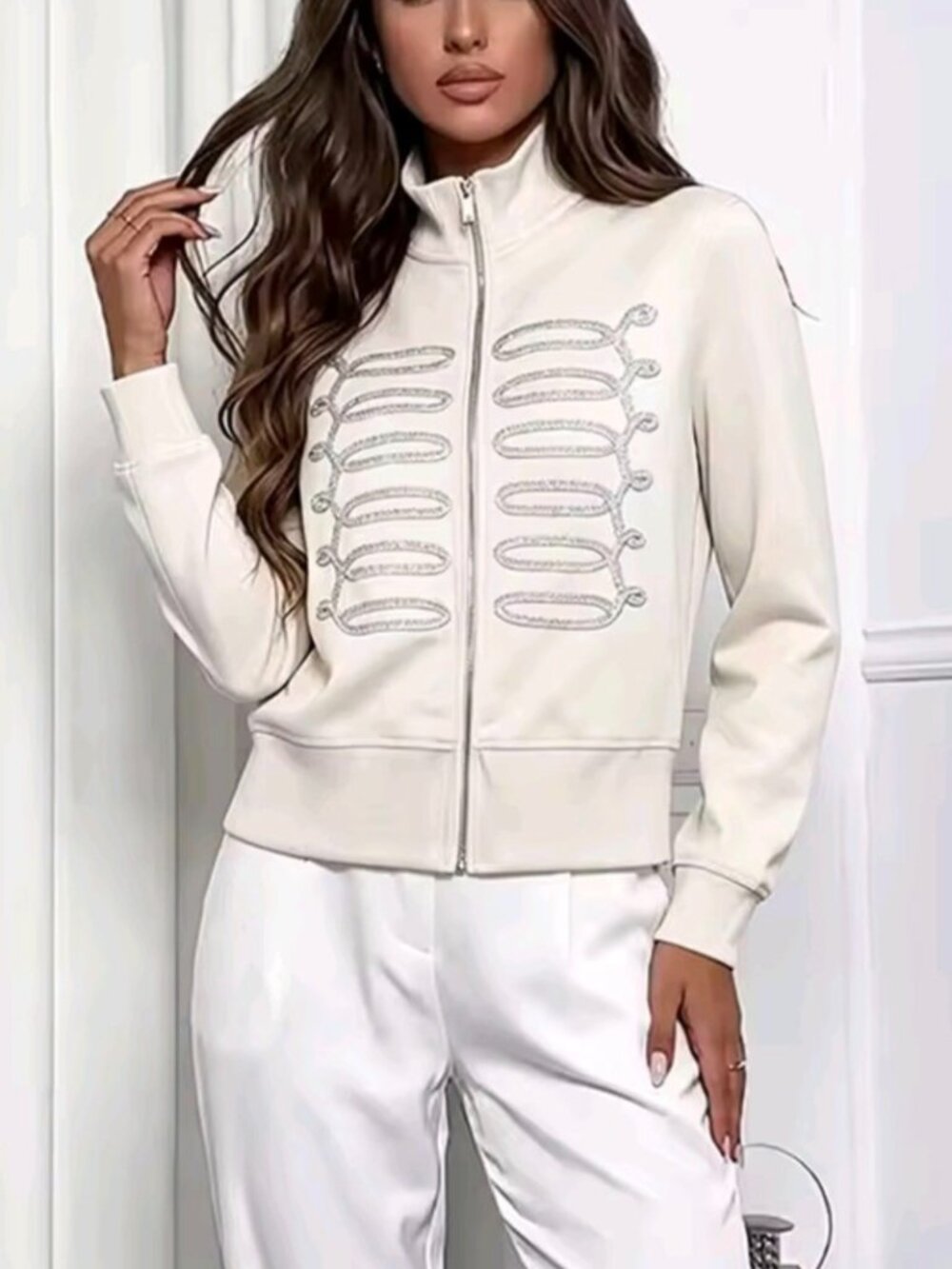 Women's Rope Knot Decoration Jacket Autumn High Neck Jackets For Women Casual